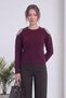 Women's Shoulder Cut Out Detailed Beaded Embroidered Crew Neck Knitwear Sweater Black, Burgundy - 5