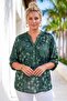 Italian Dark Green Judge Collar Long Sleeve Patterned Sequin Pocket Casual Viscose Woven Blouse 72 62