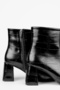 Women's Black Crocodile Square Toe 7.5 cm Thick Heeled Zippered Ankle Boots - 3