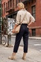 Italian Black Elastic Waist Narrow Leg Casual Lycra Woven Trousers 98 65 - 7