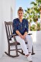 Italian Navy Blue Judge Collar Long Sleeve Patterned Sequin Pocket Casual Viscose Woven Blouse 72 62 - 7