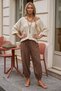 Italian Beige V-Neck Balloon Sleeve Casual Mercerized Knitwear Sweater 66 70 - 5