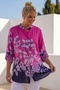 Italian Fuchsia Judge Collar 3/4 Sleeve Buttoned Floral Printed Casual Linen Look Woven Blouse 80 66