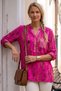 Italian Fuchsia Judge Collar Long Sleeve Patterned Sequin Pocket Casual Viscose Woven Blouse 70 62 - 6