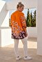 Italian Orange Judge Collar 3/4 Sleeve Buttoned Floral Printed Casual Linen Look Woven Blouse 80 66 - 8