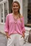 Italian Pink V-Neck Balloon Sleeve Casual Mercerized Knitwear Sweater 66 70