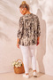 Italian Beige Hakim Collar Long Sleeve Patterned Sequin Pocket Casual Viscose Woven Blouse 75 60 - 8