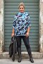 Italian Light Blue Pool Collar Long Sleeve Camouflage Casual Long Knitwear Blouse with Scarf 75 70 - 6