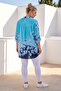 Italian Turquoise Judge Collar 3/4 Sleeve Buttoned Floral Printed Casual Linen Look Woven Blouse 80 66 - 7