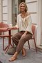 Italian Beige V-Neck Balloon Sleeve Casual Mercerized Knitwear Sweater 66 70 - 7