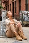 Italian Dark Beige Elastic Waist Narrow Leg Casual Lycra Woven Trousers with Pockets 98 65 - 4