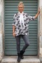 Italian White Pool Collar Long Sleeve Camouflage Casual Long Knitwear Blouse with Scarf 75 70 - 5
