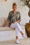 Italian Khaki Hakim Collar Long Sleeve Shawl Patterned Sequin Pocket Casual Viscose Woven Blouse 75 62 - 6