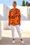 Italian Orange Judge Collar 3/4 Sleeve Shawl Patterned Casual Linen Look Woven Blouse 75 64 - 8