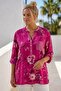 Italian Fuchsia Judge Collar Long Sleeve Floral Sequin Pocket Casual Viscose Woven Blouse 75 62 - 3