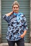 Italian Light Blue Pool Collar Long Sleeve Camouflage Casual Long Knitwear Blouse with Scarf 75 70 - 3