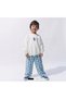 Blue Gingham Bottom Embroidered White Sweatshirt Top and Bottom Set - 3