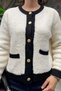 Classic Crew Neck Stripe Detailed Women's Knitwear Cardigan Sun525