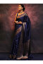 Dark Blue Soft Silk Saree with Woven Zari Border - MAF101260 | Dark Blue - 4