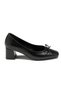 Women's Black Blunt Toe Thick Heeled Comfortable Stiletto Shoes with Bow Detail - 3