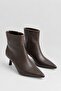 Barrel Stitching Detailed Zippered Medium Size Thin Heeled Pointed Toe Women's Boots Bootie