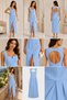 Women's Crepe Fabric Square Collar Backless Slit Midi Dress Luxury - 8