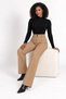 Women's High Waist Gathering Effect Bootcut Fabric Trousers with Front Stitching Detail - 6