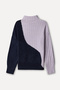 Women's Navy Blue Loose Fit High Neck Color Gradient Sweater - 2