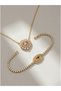 Women's Steel Pink Zircon Stone Heart Pendant Necklace & Gold Evil Eye Beaded Tennis Bracelet Double Combination Set - 2
