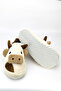 Cow Figured Embroidered Winter Unisex Home Slippers - 4