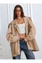 Women's Beige Hooded Oversized Trench Coat with Zipper Detail - 5