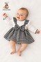 Baby Girl Dress Set Houndstooth Patterned Dress with Bow and Lace Detail