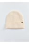 Özmarka New Season Beige Women's Label Detailed Ribbed Knitwear Beanie