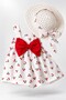 Baby Girl Dress Set Cherry Patterned Sirtta 2-Piece Set with Bow Detail and Hat - 4