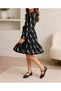 Girl's Floral Patterned Long-Sleeved Belted Flared Skirt Lined Dress - 4