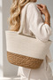 Natural Bohemian White Detailed Oval Wicker Shoulder Bag with Strap 39X46 Cm, Bamboo, Rattan, Jute, Basket, Scandinavian