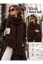 Puffy Bitter Brown Women's Scarf Shawl Soft Textured Tasseled Winter Shoulder Shawl 45X200 cm - 3