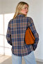 Navy Blue Orange Plaid Oversized Lumberjack Shirt - 2