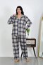 Women's Plus Size Cotton Pocketed Buttoned Navy Blue Pajama Set - 3