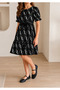 Girl's Cheek-Patterned Short-Sleeved Belted Flared Skirt Lined Dress - 4