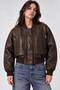 Bomber Textured Zippered Double Pocket Brown Leather Jacket - 2