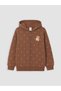 Nevavm Farkıyla Lcw Kids Brown 3 Thread Raster Printed Loose & Baggy Girls' Zippered Sweatsh