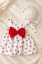 Baby Girl Dress Set Cherry Patterned Sirtta 2-Piece Set with Bow Detail and Hat