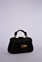 Black monogram patterned wide strap leather hand and shoulder bag - 2
