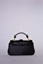 Black monogram patterned wide strap leather hand and shoulder bag - 4