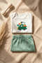Baby Boy 100% Cotton Car Green Patterned 2-Piece Set - Long Sleeve Bodysuit and Stretchy Pants Set - 3