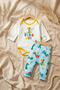Baby Boy 100% Cotton Dinosaur Print 2-Piece Set - Long Sleeve Bodysuit and Stretchy Pants Set - 4