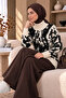 Black Ecru Patterned Turtleneck Knitwear Tunic Women's Sweater - 4