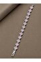 Brass Zircon Stone Pink Clover Baguette Model Silver Color Vip Series Women's Bracelet - 2