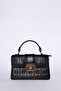Black Monogram Patterned Leather Hand and Shoulder Bag